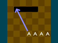 AAAA in white on a brown and orange checkerboard, a light blue arrow points to a black slot
